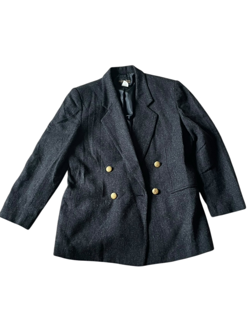 Vintage Requirements Petite Dark Gray Wool Blend Blazer Gold Buttons 12P